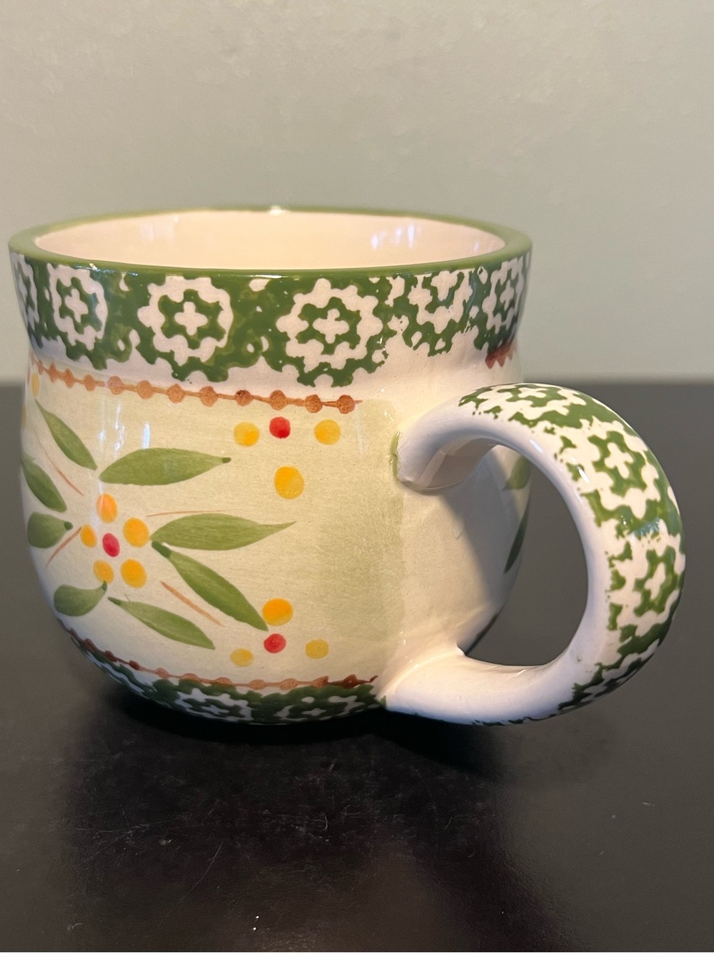 Temp-tations by Tara OLD WORLD Spongeware Green Yellow Floral Mug Cup Folk Art